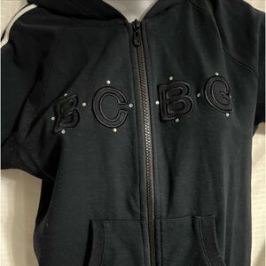 BCBG Maxazria Short Black Hoodie/Jacket size Large